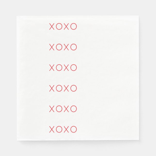 XOXO Love You Valentine Hot Pink Hugs Kisses Napkins (Front)