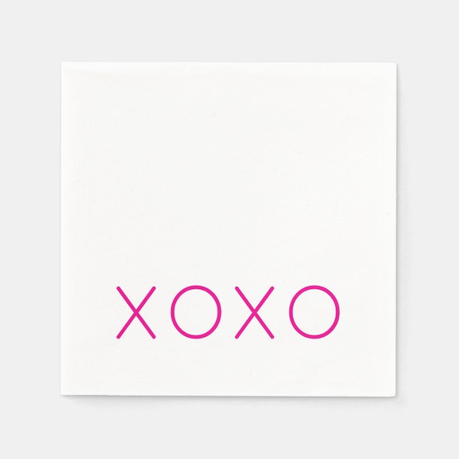 XOXO Love You Valentine Hot Pink Hugs Kisses Napkins (Front)