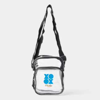XOXO: minimal modern blue logo clear crossbody bag