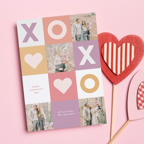 XOXO Modern 4 Photo Valentines Day Holiday Card