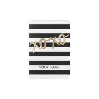 XOXO Modern Black & White Stripes with Name Passport Holder