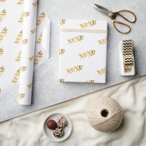 XOXO MODERN MINIMAL brushed type faux gold Wrapping Paper