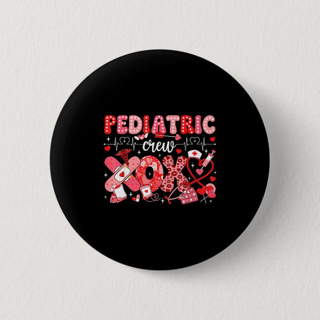 Xoxo Nurse Pediatric Crew Nurse Valentine Leopard  Button (Front)