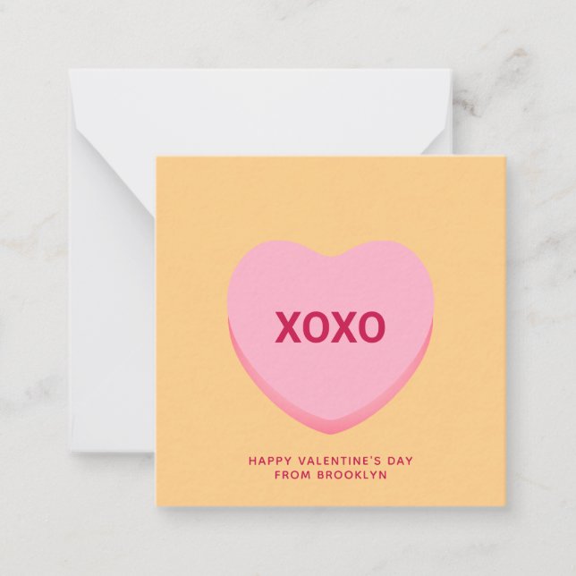 XOXO orange conversation heart Valentine's Day Note Card (Front)