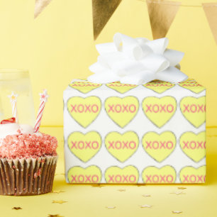 XOXO Pastel Yellow Candy Hearts Valentine's Day Wrapping Paper