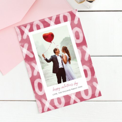 XOXO Pattern Couples Photo Valentines Day Holiday Card