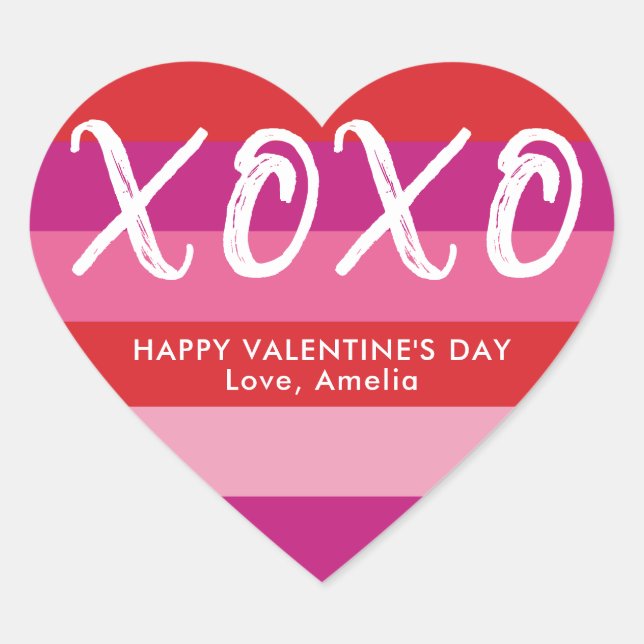 XOXO Personalized Valentine's Day Heart Stickers (Front)