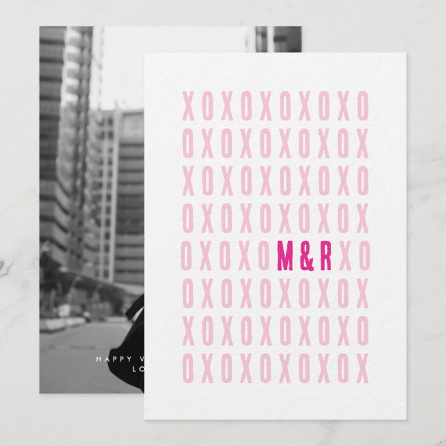 XOXO Photo With Couples Initials Flat Holiday Card (Front/Back)