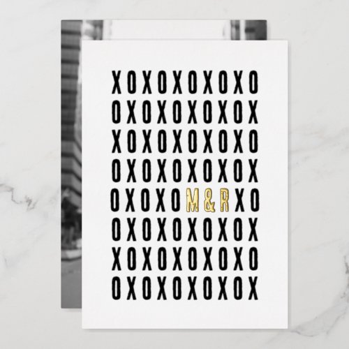 XOXO Photo With Gold Foil Couples Initials  Foil Holiday Card