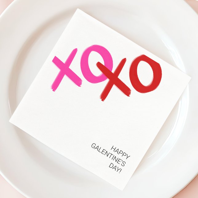 XOXO Pink and Red Hugs and Kisses Galentine Party Napkins (XOXO Pink and Red Hugs and Kisses Galentine Party Napkins)