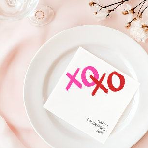 XOXO Pink and Red Hugs and Kisses Galentine Party Napkins