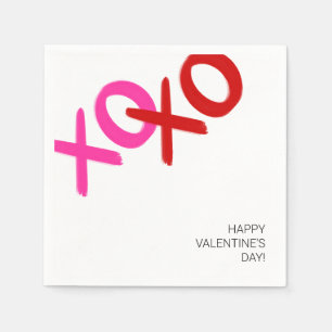 XOXO Pink and Red Hugs and Kisses Valentine Party Napkins
