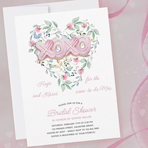 XOXO Pink Cookies Delicate Floral Bridal Shower Invitation