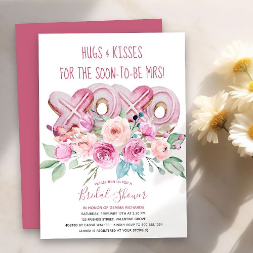 XOXO Pink Cookies Pretty Floral Bridal Shower Invitation