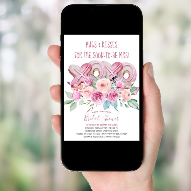 XOXO Pink Cookies Pretty Floral Bridal Shower Invitation (Front Digital)