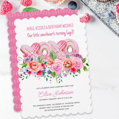 XOXO Pink Cookies Vibrant Floral Birthday Invitation