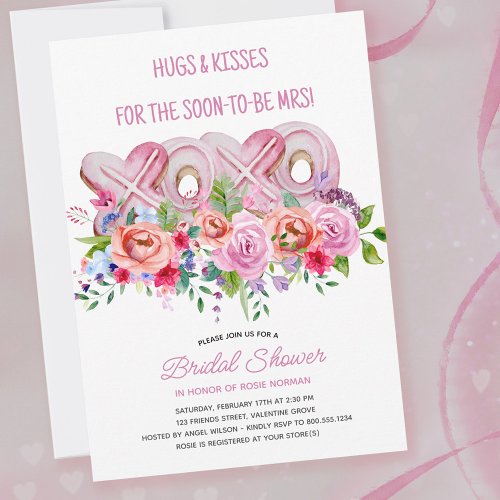 XOXO Pink Cookies Vibrant Floral Bridal Shower Invitation
