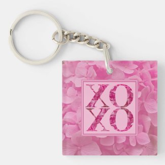 XOXO Pink Floral Heart Typography Acrylic Keychain