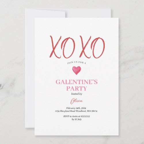  XOXO Pink Galentines Day Party Valentine Invitation