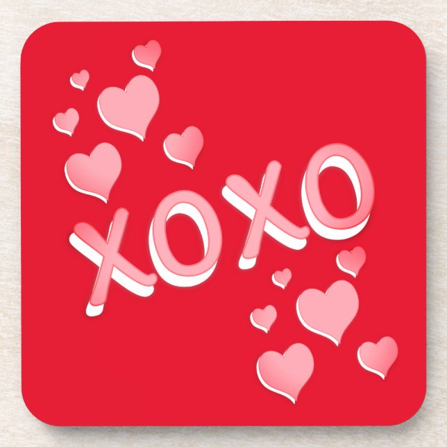 XOXO Pink Hears St Valentine's Day Beverage Coaster (Front)