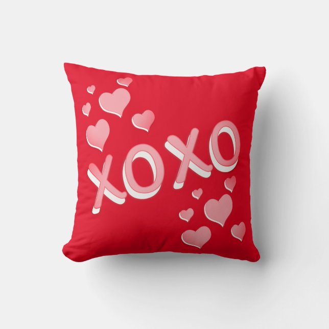 XOXO Pink Hears St Valentine's Day Throw Pillow (Front)