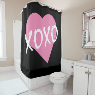 XOXO Pink Heart Black Hugs Kisses Shower Curtain
