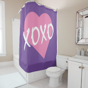 XOXO Pink Heart Hugs Kisses Purple Shower Curtain