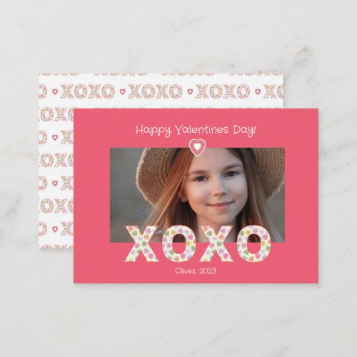 XOXO Pink Photo Classroom Valentines Day Card