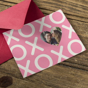 XOXO Pink Photo Heart Love Holiday Card