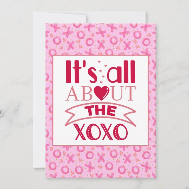 XOXO Pink Red Cute Heart Valentine Greeting Holiday Card (Front)