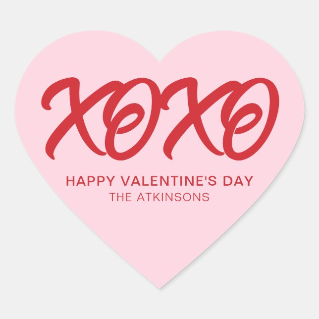 XOXO pink red cute modern custom valentine's Day  Heart Sticker (Front)