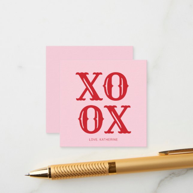 XOXO pink red cute typography personalized Enclosure Card (Front/Back In Situ)