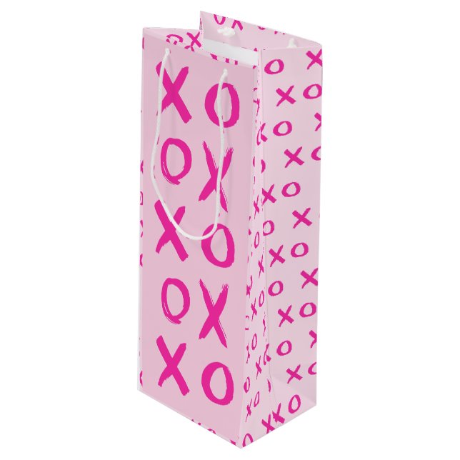"XOXO" Pink Stroke Valentine's Day Wine Gift Bags (Front Angled)