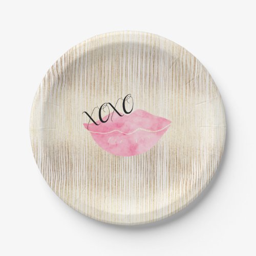 XOXO Pink Watercolor Lips Paper Plates