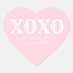 XOXO pink white typography cute valentine's Day Heart Sticker