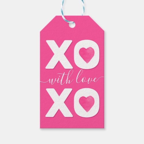 XOXO Pink White Valentines Day Custom Name Gift Tags