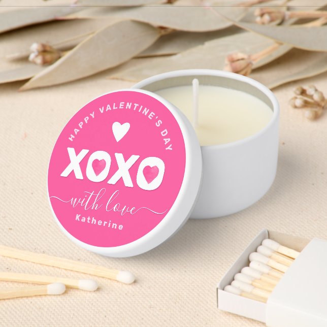XOXO Pink White Valentine's Day Personalized Name Mini Candle Favors (Insitu)