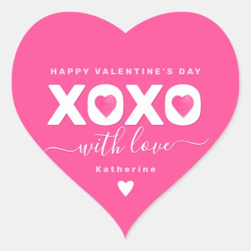XOXO Pink White Valentines Day Your Name Custom Heart Sticker