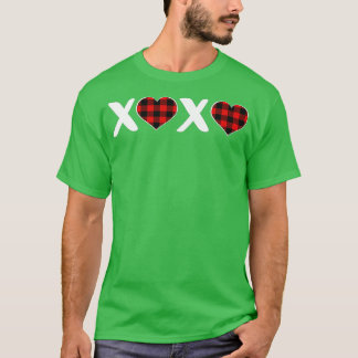 XOXO Plaid Heart Print Womens Valentine's Day T-Shirt