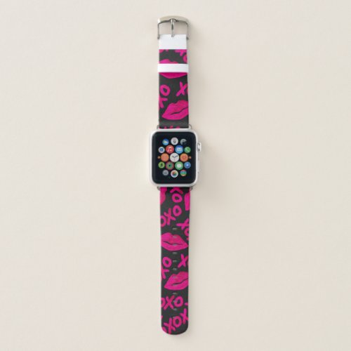 XOXO Quote Black Neon Pink Lips Lipstick Pattern Apple Watch Band