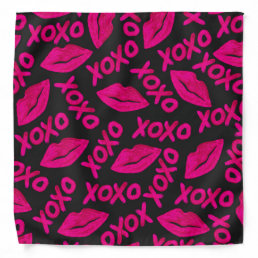 XOXO Quote Black Neon Pink Lips Lipstick Pattern Bandana