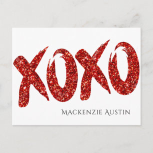 XOXO Red Glitter   Glam Brush Hug and Kisses Blank Postcard