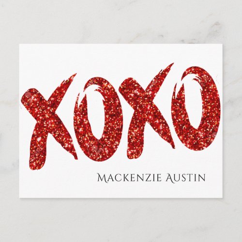 XOXO Red Glitter  Glam Brush Hug and Kisses Blank Postcard
