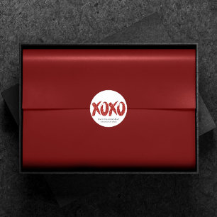 XOXO Red Glitter   Glam Brushstroke Hug and Kisses Classic Round Sticker