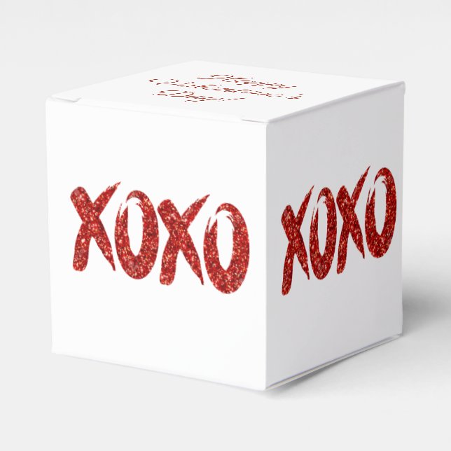 XOXO Red Glitter | Glam Brushstroke Hug and Kisses Favor Boxes (Front Side)