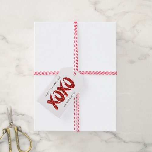 XOXO Red Glitter  Glam Brushstroke Hug and Kisses Gift Tags