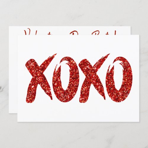 XOXO Red Glitter  Glam Brushstroke Hug and Kisses Invitation