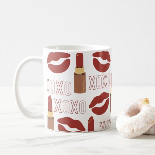 XOXO Red Lipstick and Kisses in White Background Coffee Mug