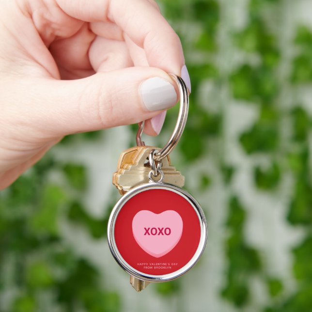 XOXO red pink conversation heart Valentine's Day Keychain (Hand)