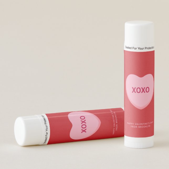 XOXO red pink conversation heart Valentine's Day Lip Balm (Front)